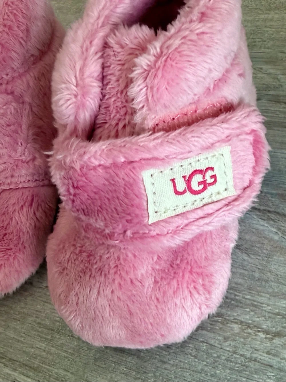 UGG Baby Plush Warm Pink Hook-and-Loop Slip-On Booties Slippers 1